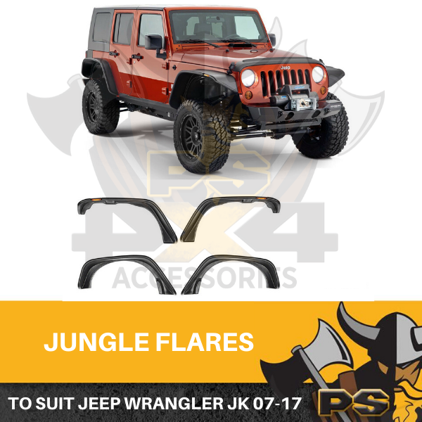 JUNGLE FLARES OFF ROAD GUARDS TO SUIT JEEP WRANGLER JK 2007 - 2017 - PS4X4