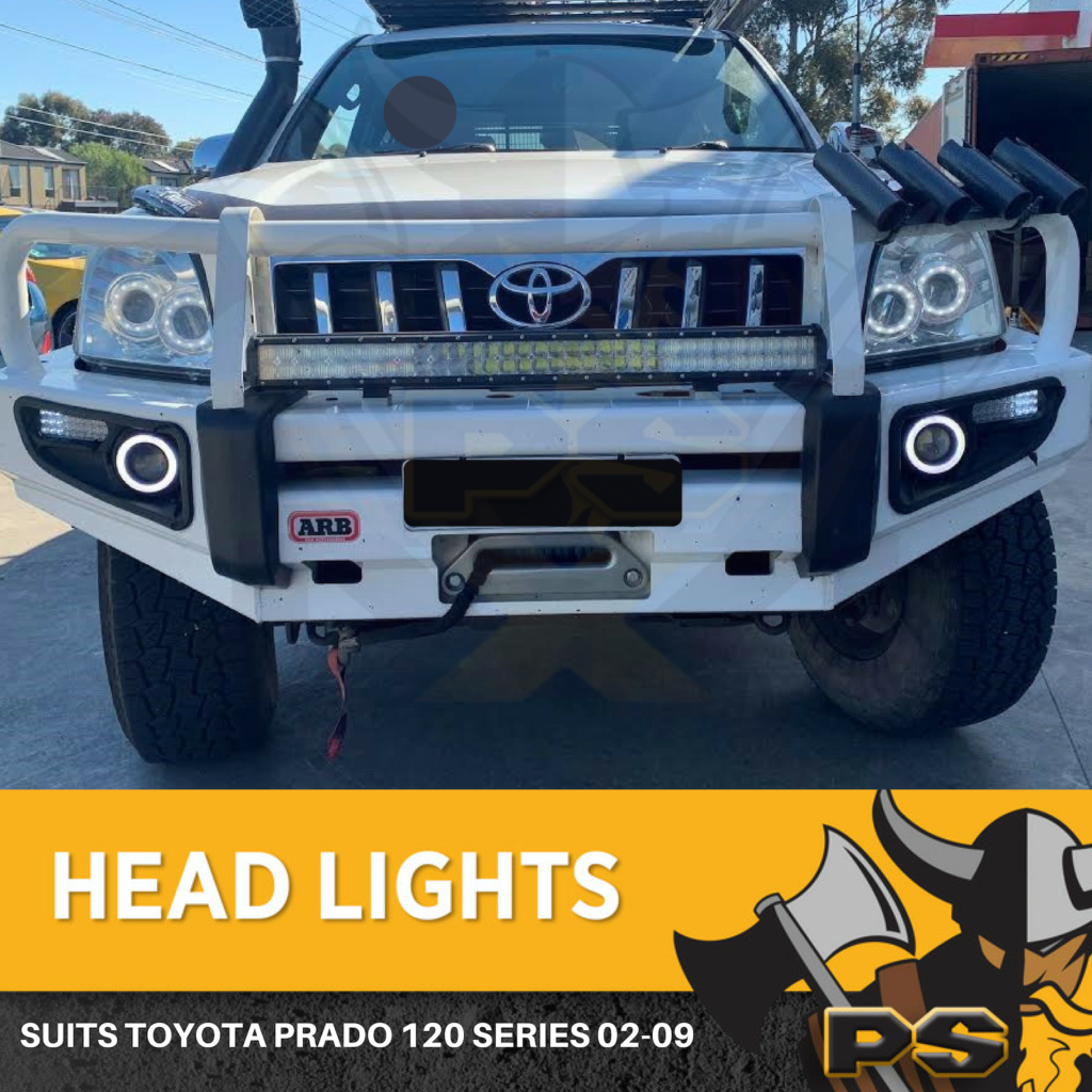 LED Headlights Pair Angel Eye to suit Toyota Prado 120 Series 0209 PS4X4