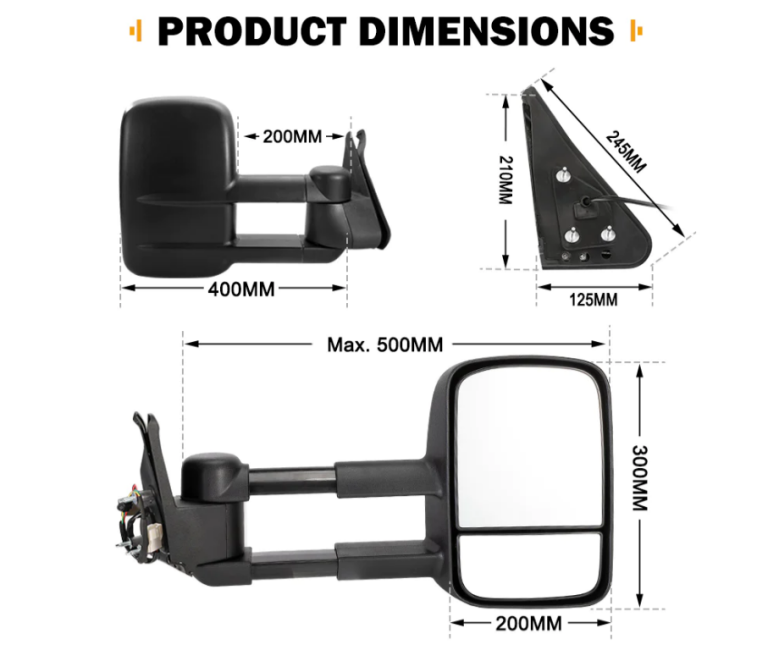 EXTENDED TOWING MIRRORS ELECTRIC TO SUIT TOYOTA HILUX N80 2015 2022